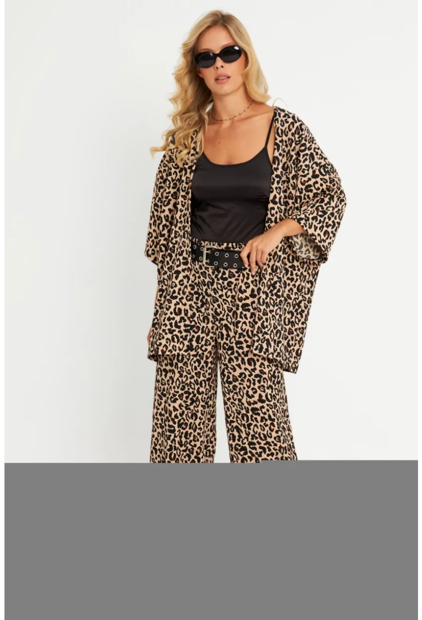 Kadın Camel-Siyah  Desenli Bürümcük Alt Üst Takım LON3004