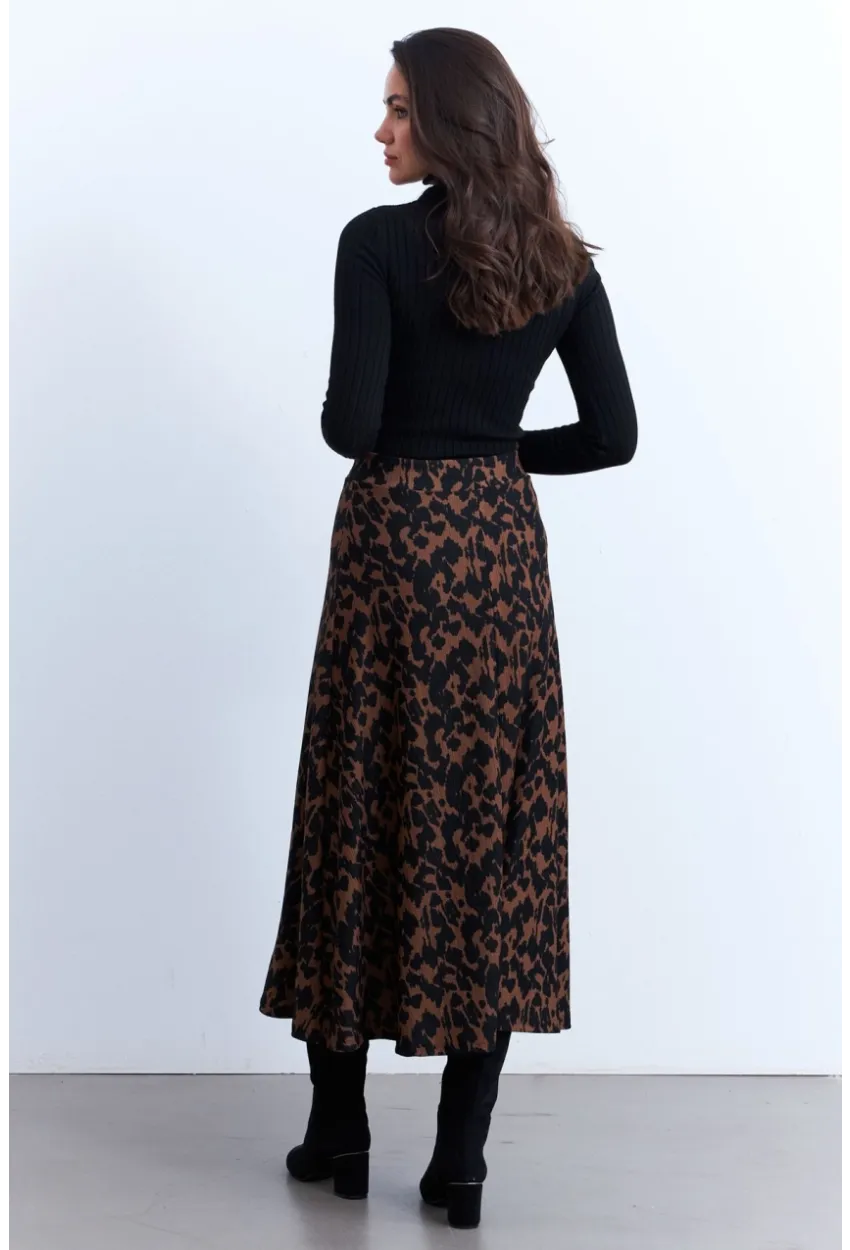 Kadın Camel-Siyah Desenli Çan Etek LON3007