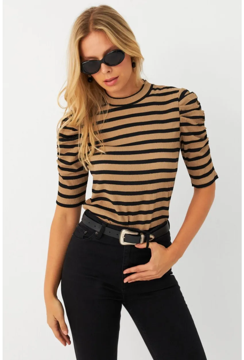 Kadın Camel-Siyah Prenses Kol Bluz MAYD12