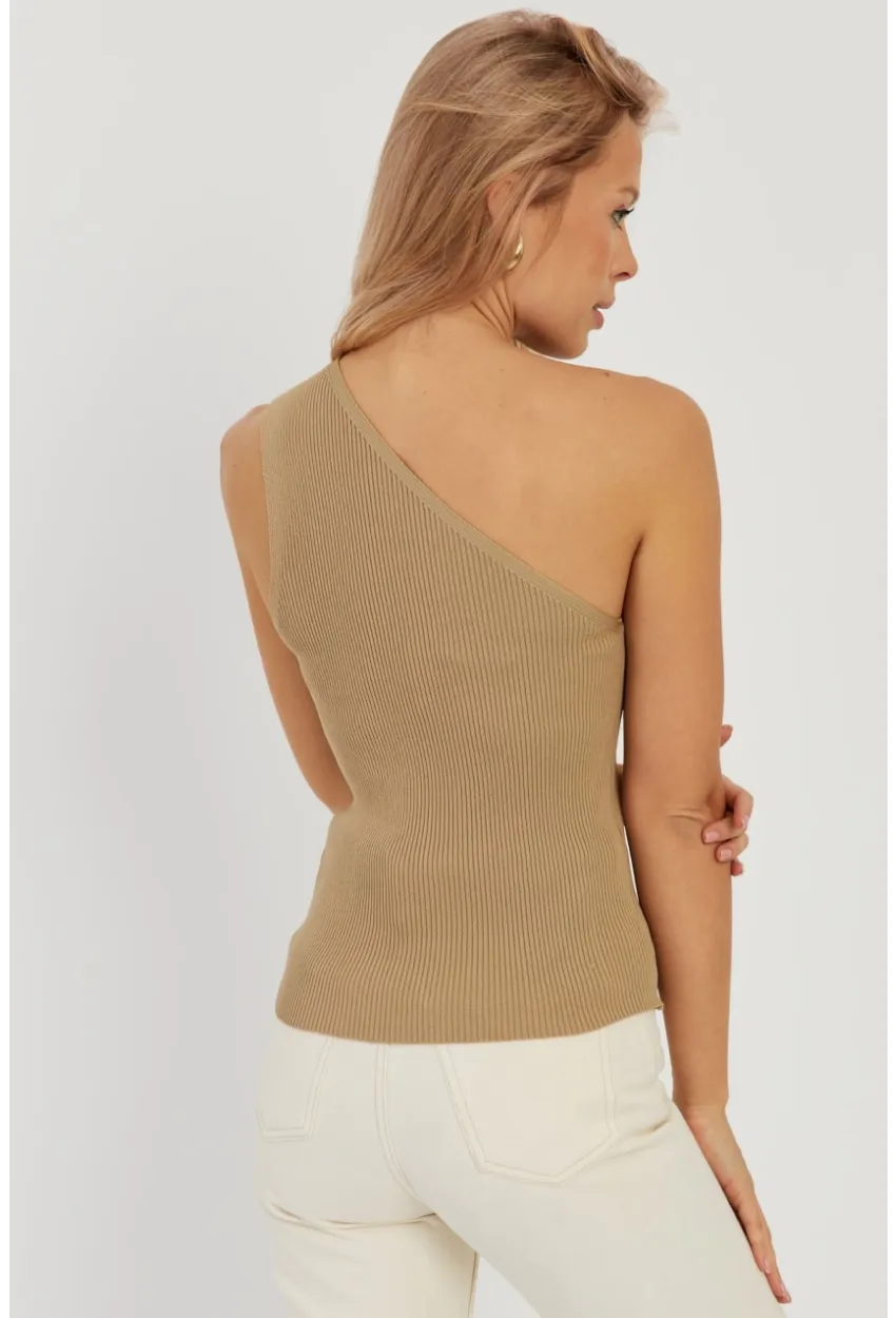 Kadın Camel Tek Omuz Triko Bluz YV90
