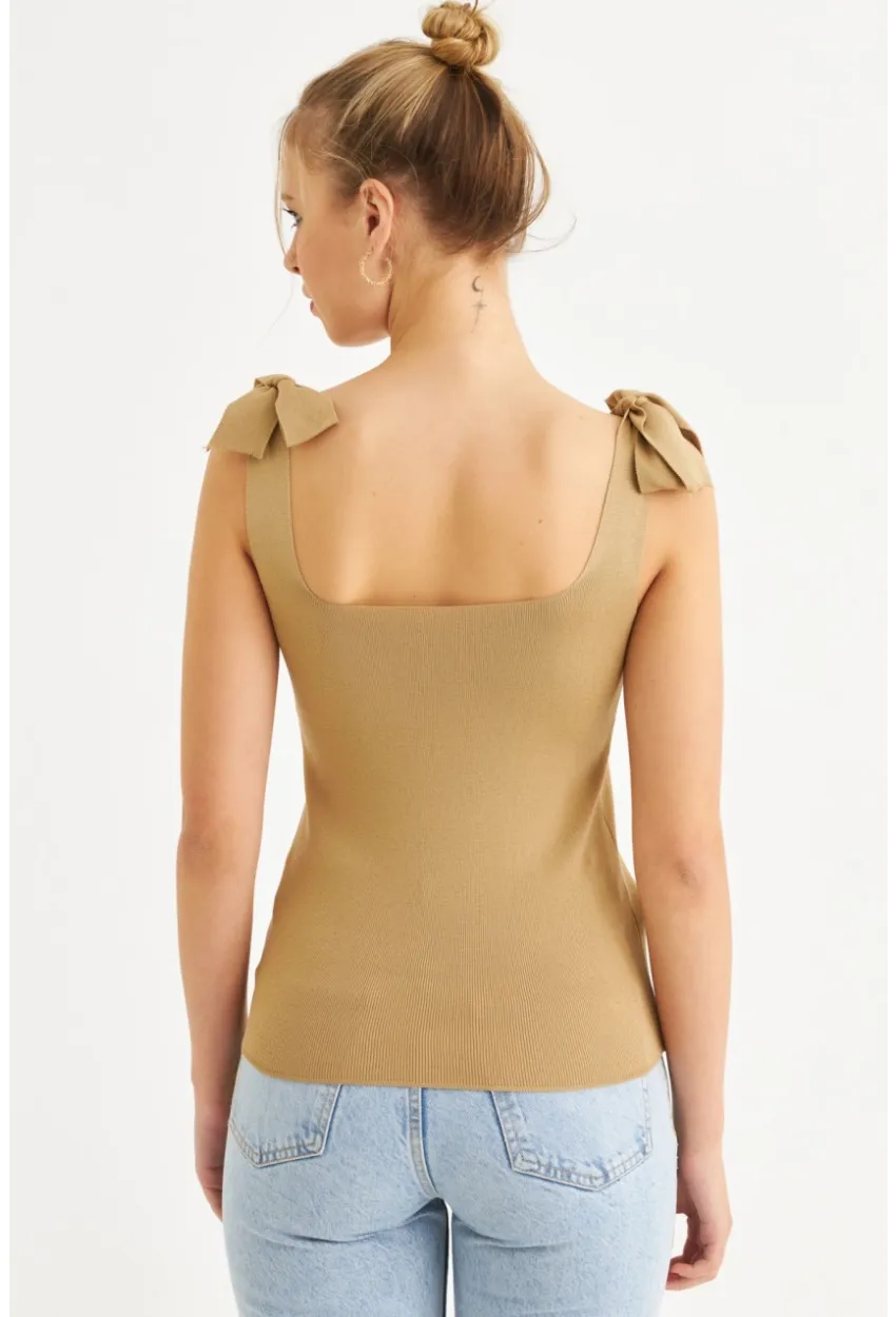 Kadın Camel Triko Bluz YV236