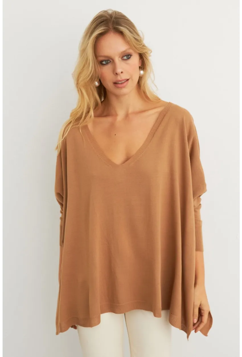 Kadın Camel V Yaka Salaş Bluz YV304