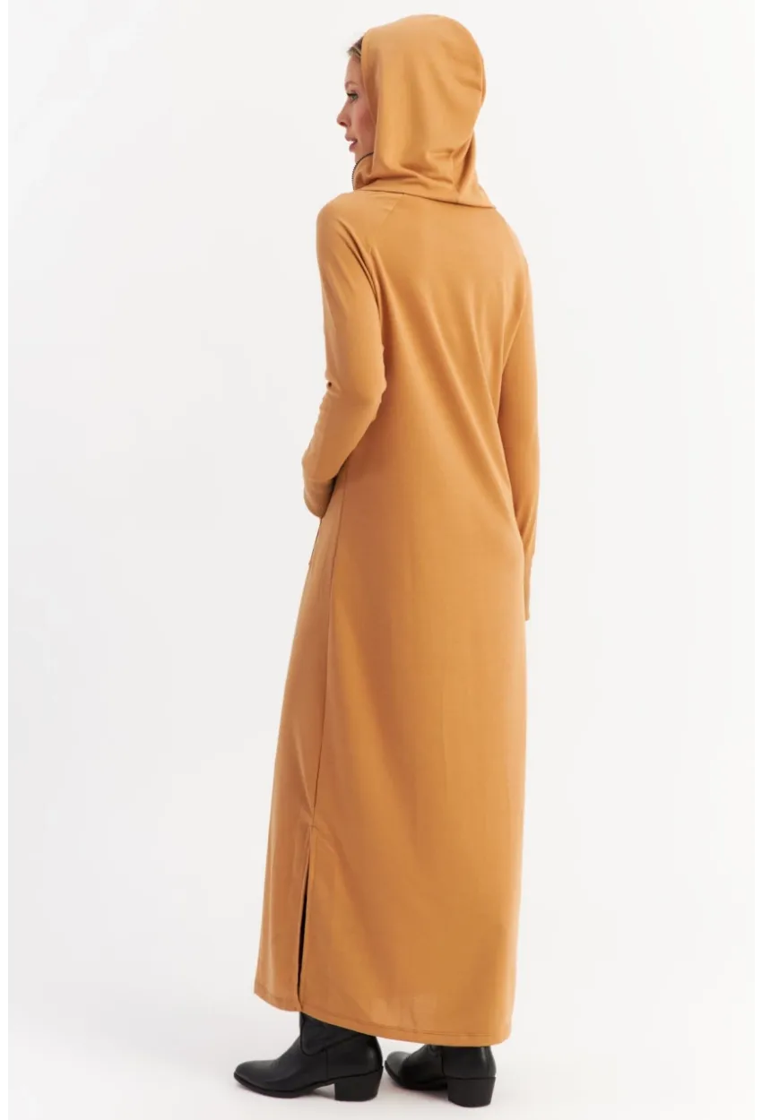 Kadın Camel Yakası Fermuarlı Maxi Sweat Elbise MTF12