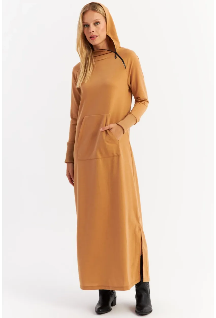Kadın Camel Yakası Fermuarlı Maxi Sweat Elbise MTF12