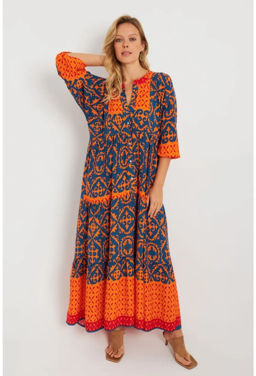 Kadın Desenli Salaş Maxi Elbise Multi Q981