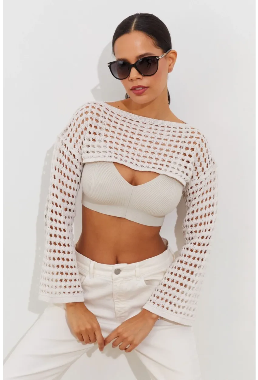 Kadın Ekru Ajurlu Bolero YV115