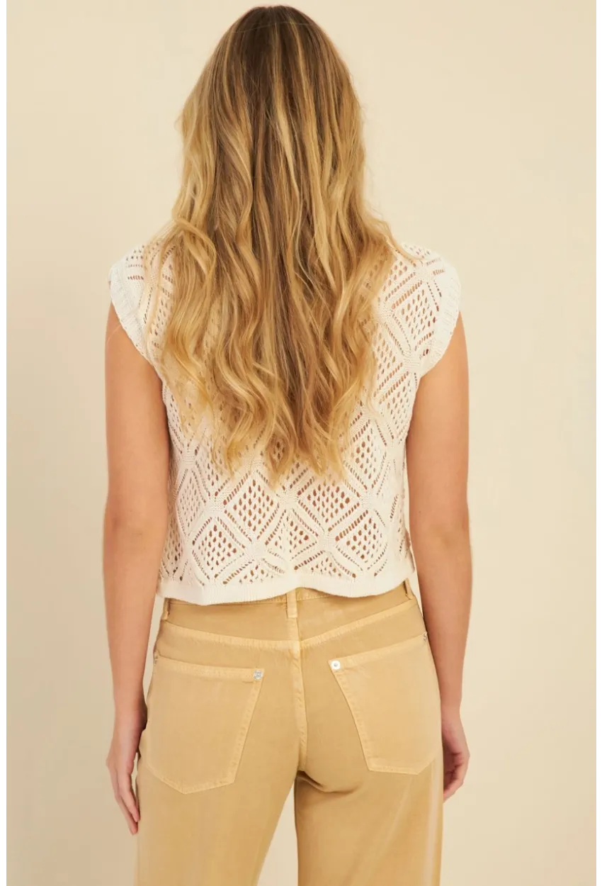 Kadın Ekru Ajurlu Triko Bluz MZU606