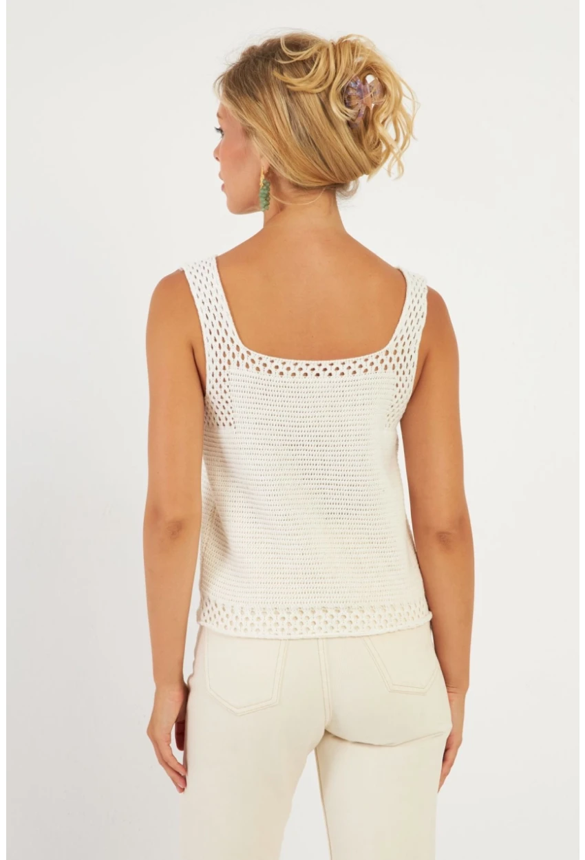 Kadın Ekru Ajurlu Triko Bluz YV258