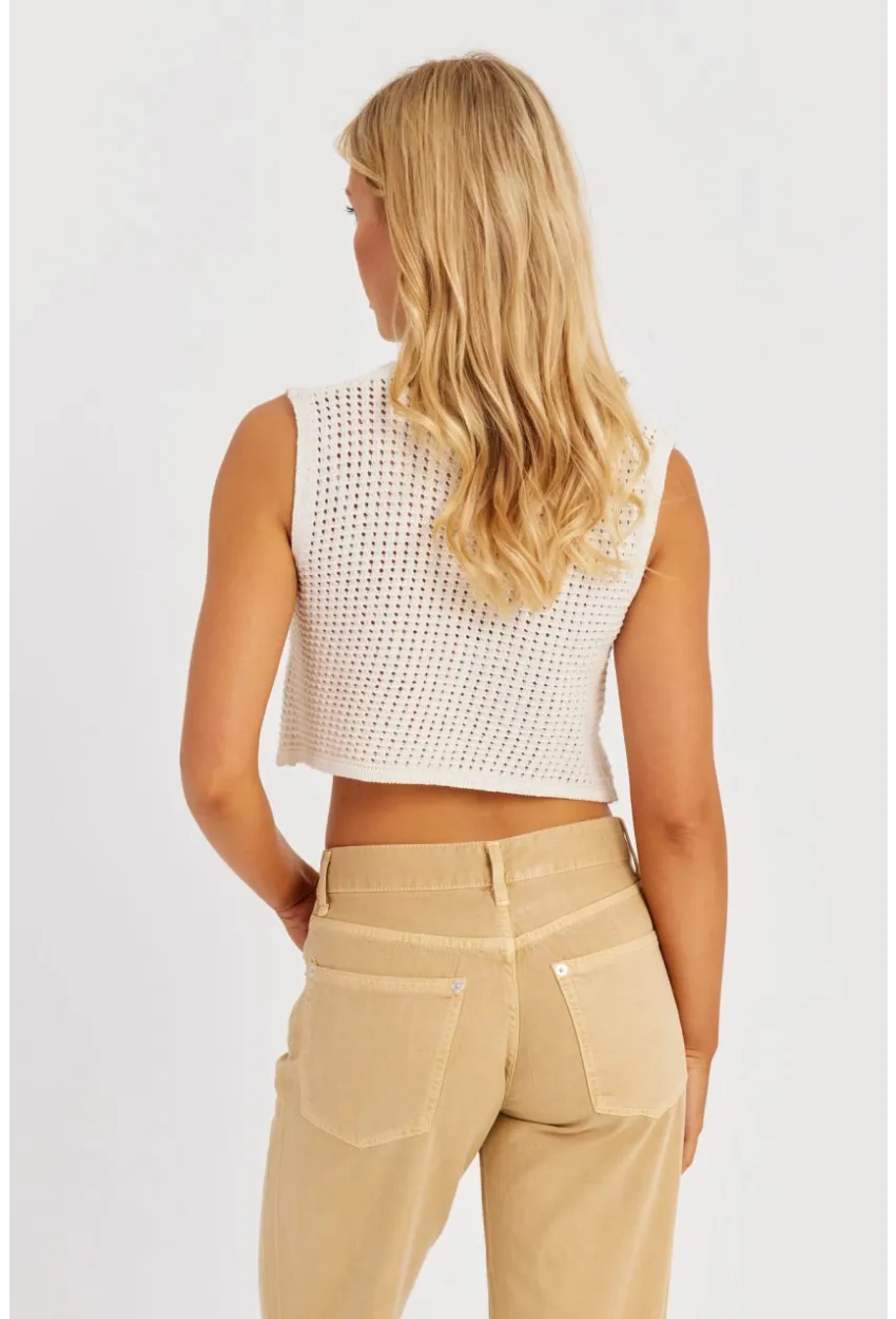 Kadın Ekru Ajurlu Triko Yelek YZ627