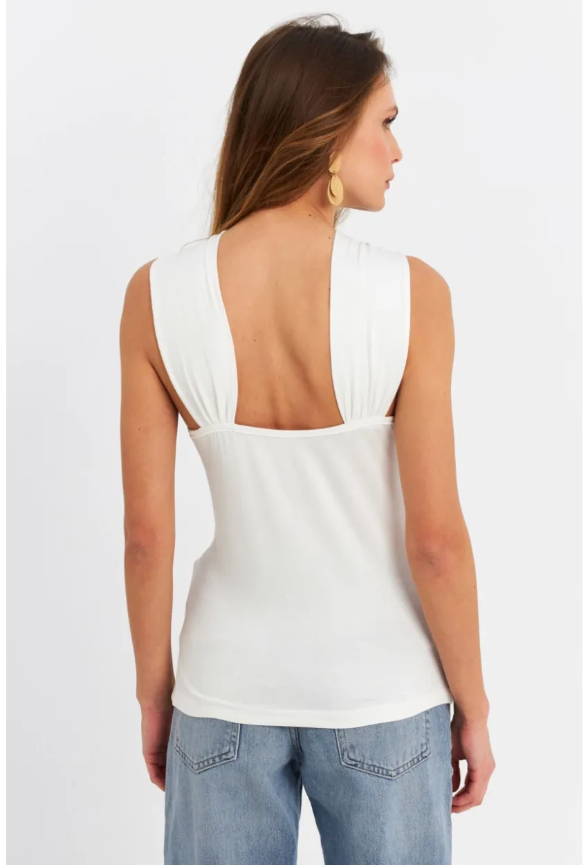 Kadın Ekru Aksesuarlı Çapraz Yaka Bluz EY3068