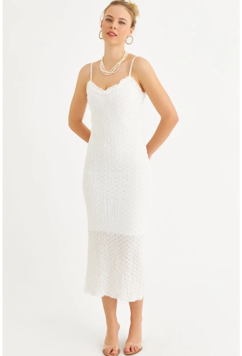 Kadın Ekru Astarlı Dantel Maxi Elbise YEL221662