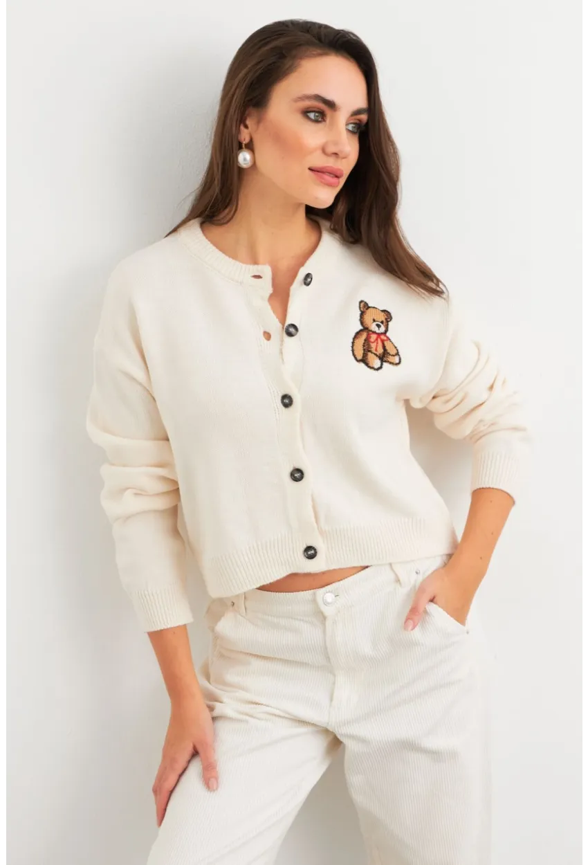 Kadın Ekru Ayıcıklı Hırka TEM99