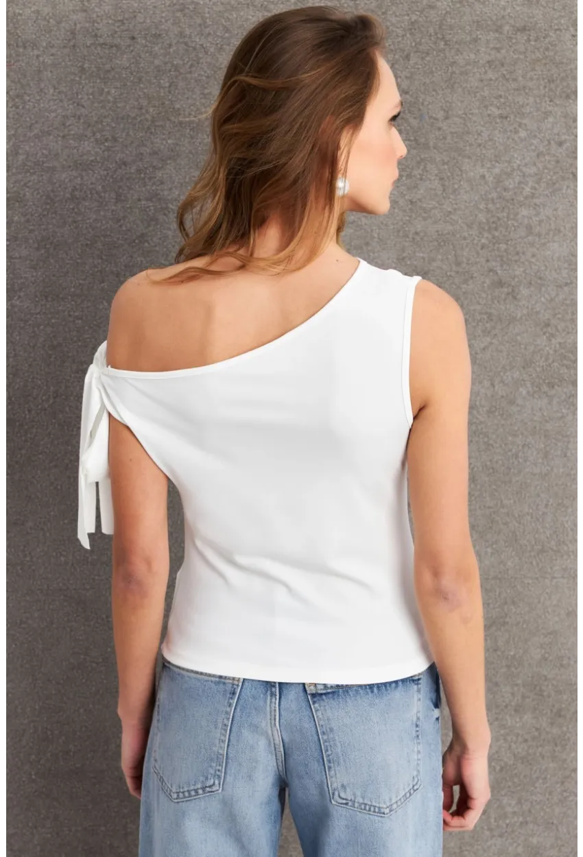 Kadın Ekru Bağlama Detaylı Bluz TF50