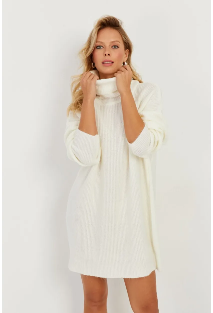 Kadın Ekru Balıkçı Yaka Triko Tunik KZ2504