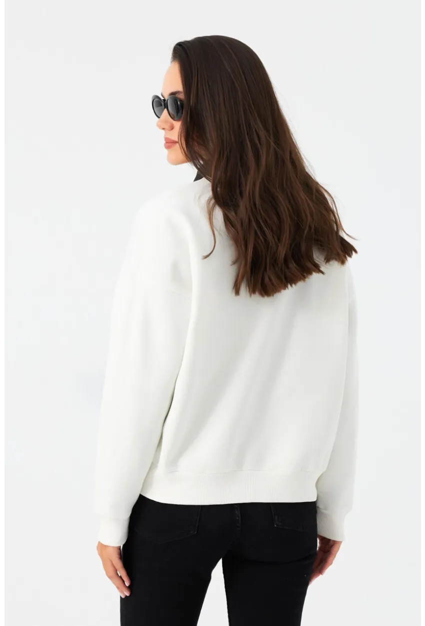 Kadın Ekru Baskılı Sweatshirt MPP6429