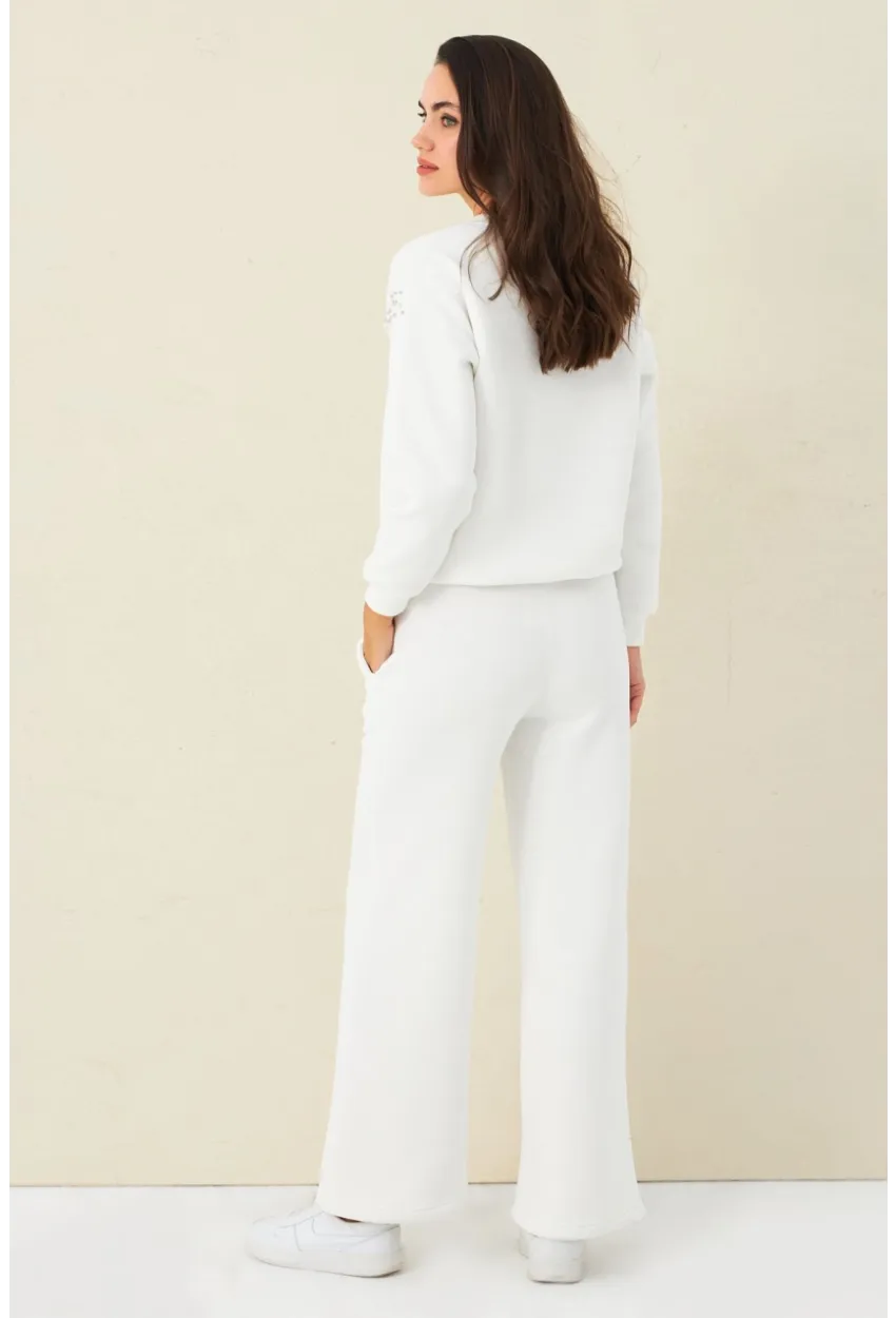 Kadın Ekru Beli Lastikli Palazzo Eşofman Altı ZM30