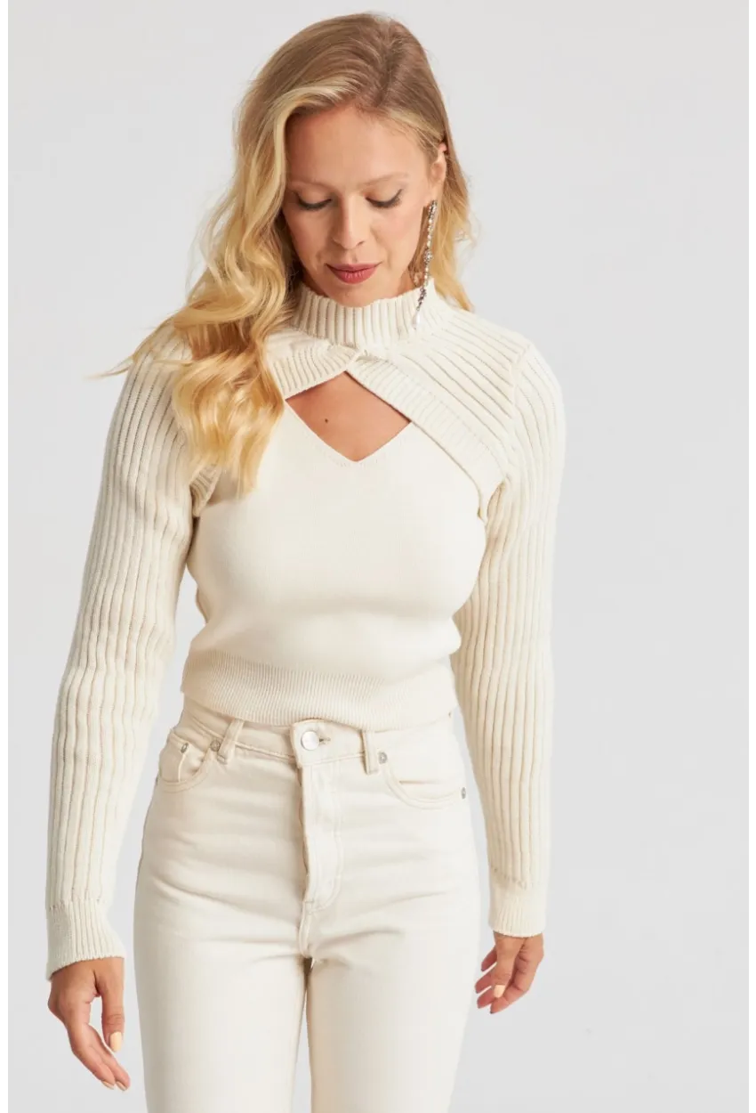 Kadın Ekru Bolerolu Triko Takım YZ524