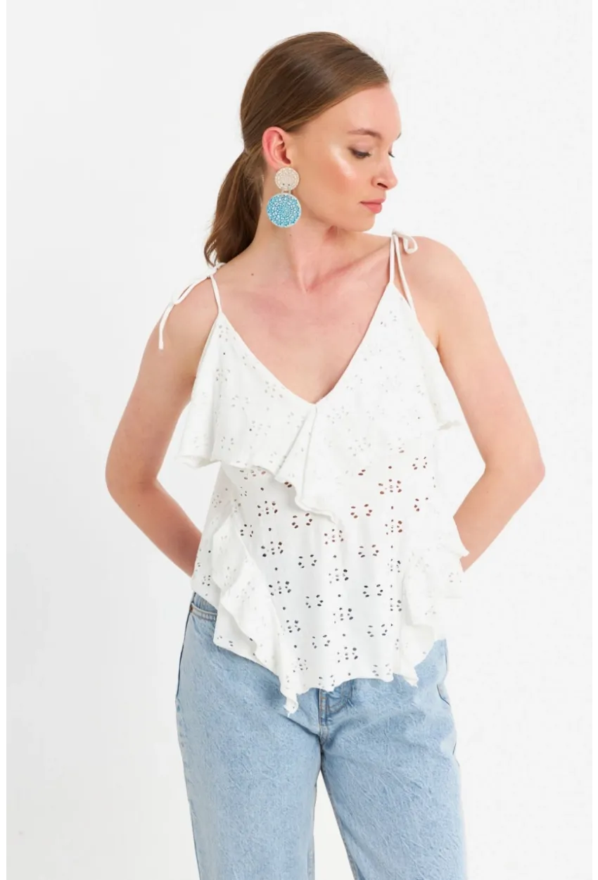 Kadın Ekru Brode Bluz SE14