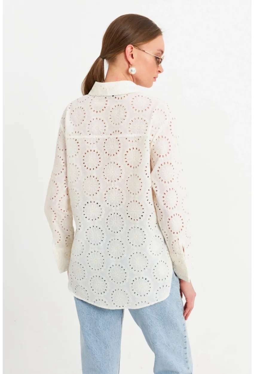 Kadın Ekru Brode Gömlek MCAR1144