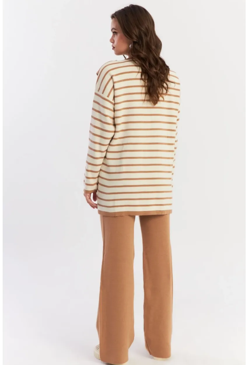 Kadın Ekru-Camel Şal Aksesuarlı Alt Üst Triko Takım NUV40