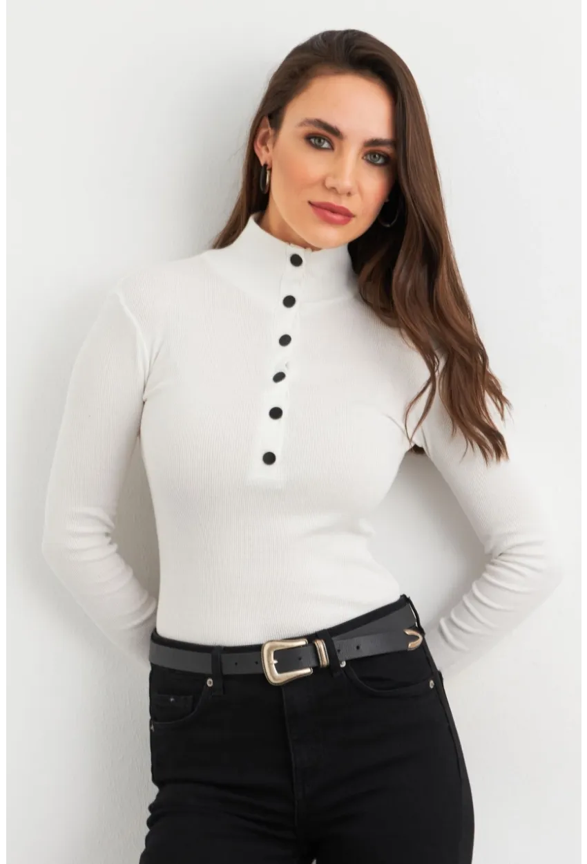 Kadın Ekru Çıtçıtlı Kaşkorse Bluz EY2983