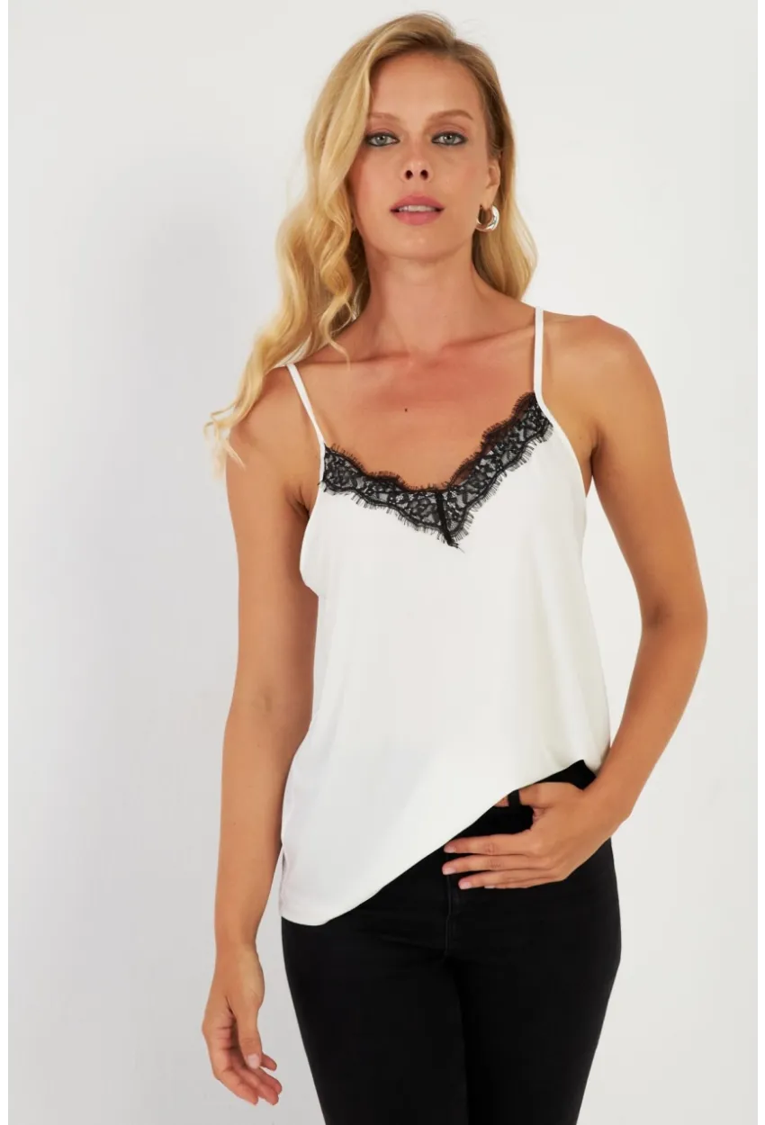 Kadın Ekru Dantelli Atlet AYD353