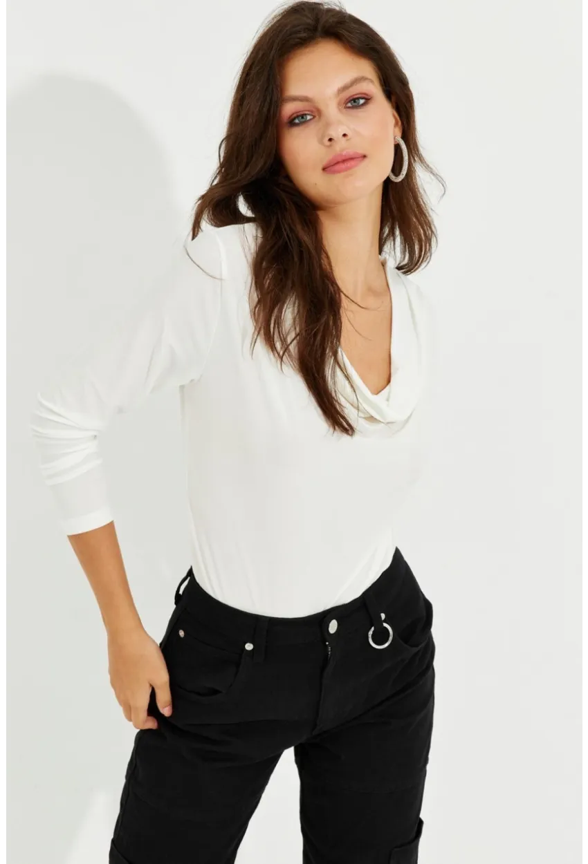 Kadın Ekru Degaje Yaka Bluz LPP1234