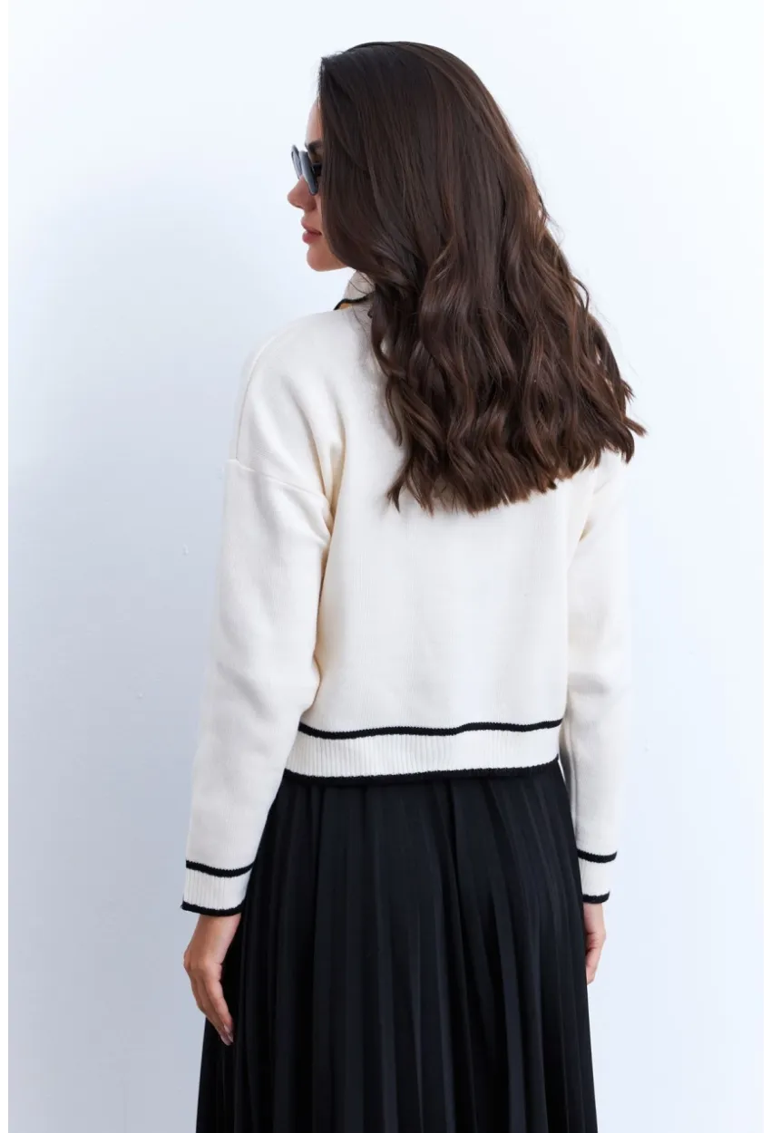 Kadın Ekru Düğme Aksesuarlı Kazak MCNG802