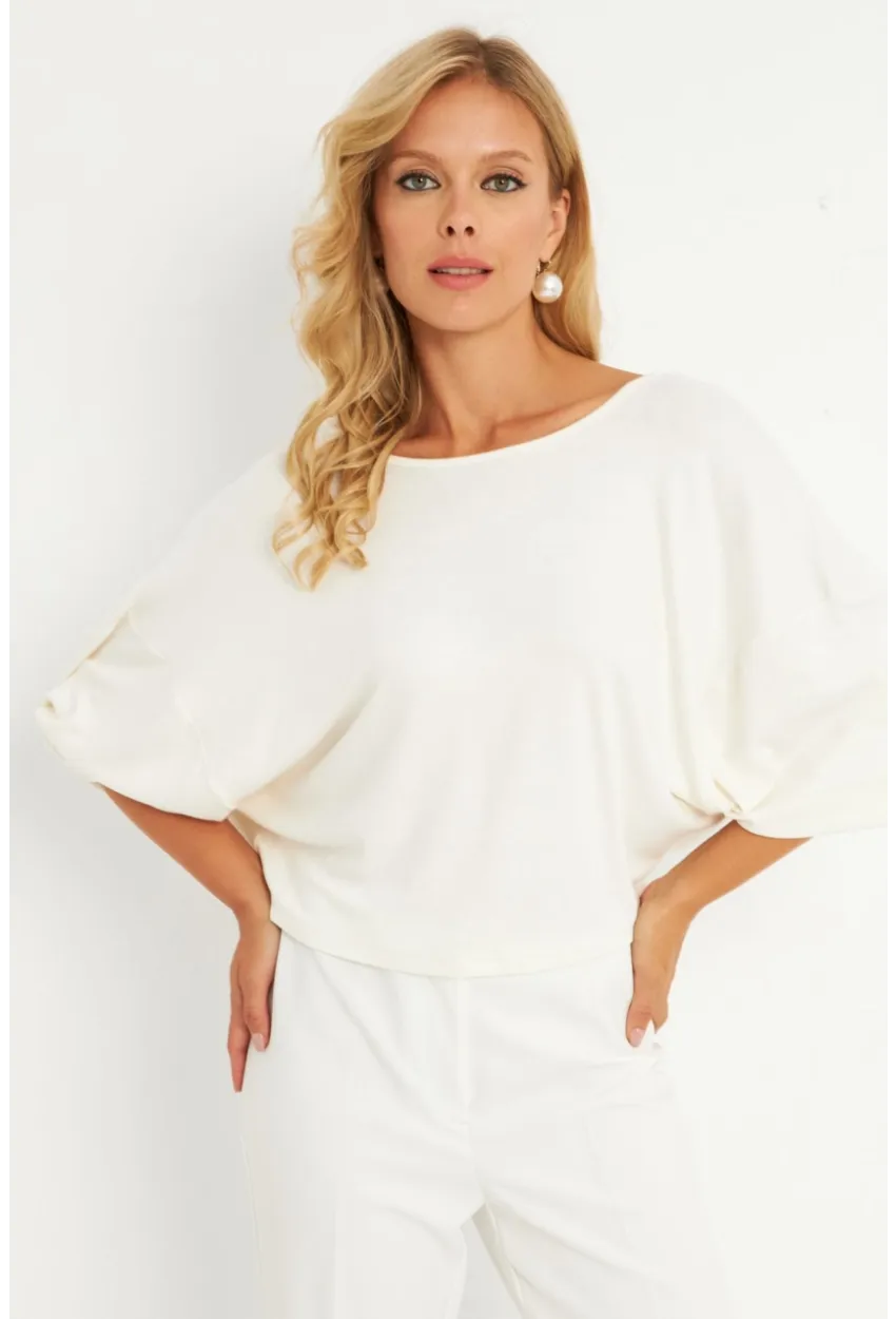 Kadın Ekru Düğüm Detaylı Bluz GÇ176