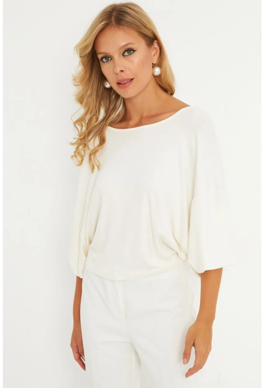 Kadın Ekru Düğüm Detaylı Bluz GÇ176