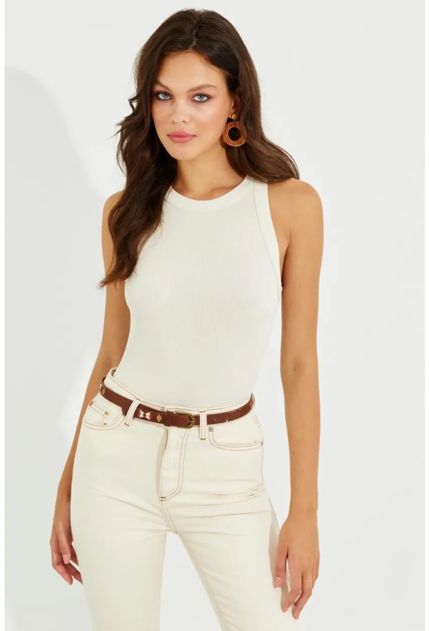 Kadın Ekru Halter Yaka Bluz LPP1233