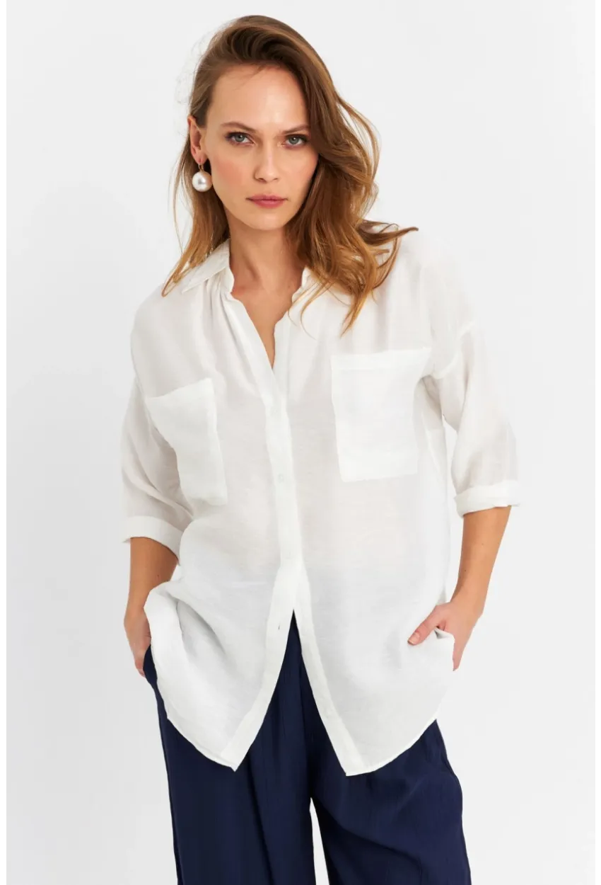 Kadın Ekru Keten Gömlek MELT170