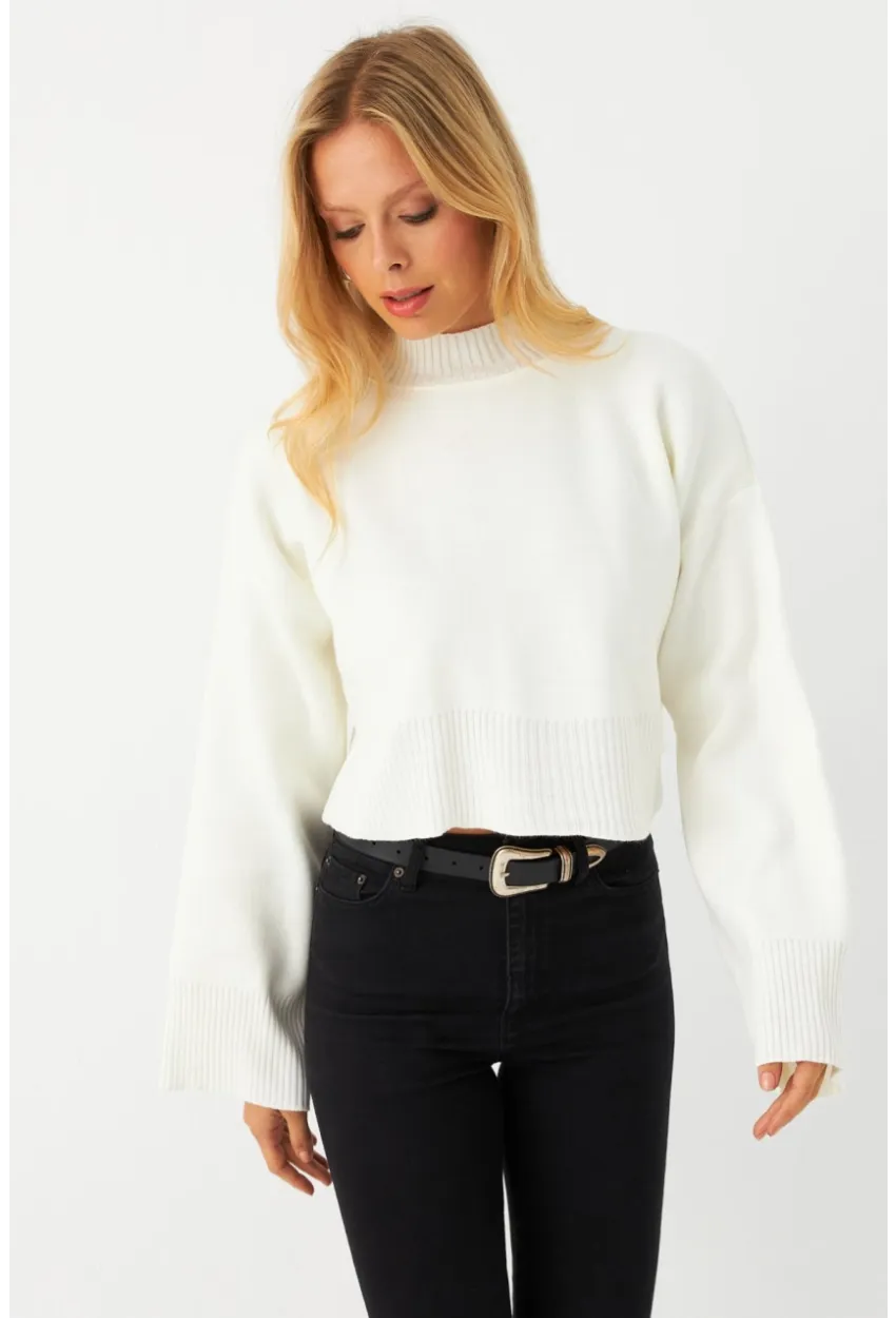 Kadın Ekru Kısa Kazak MYİL559