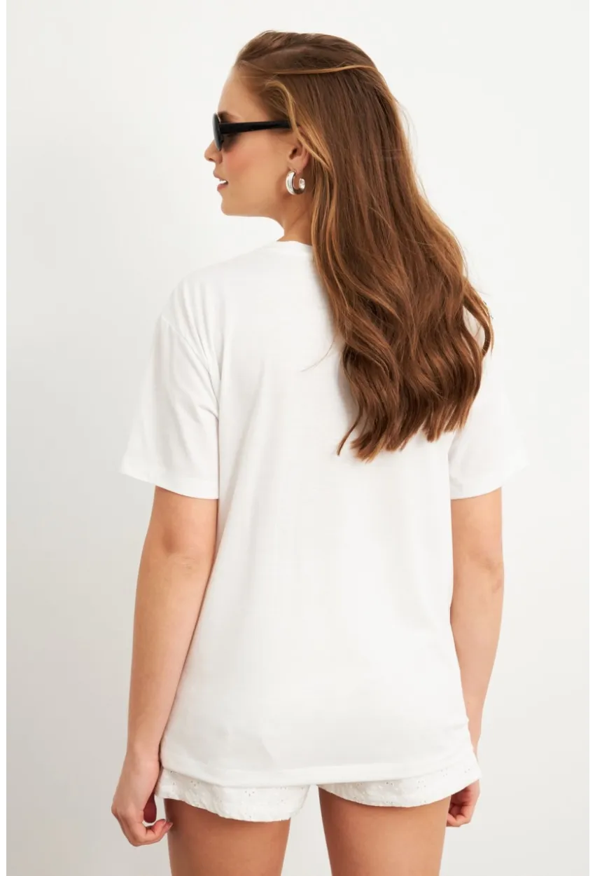 Kadın Ekru Leopar Baskılı T-Shirt FİR2137