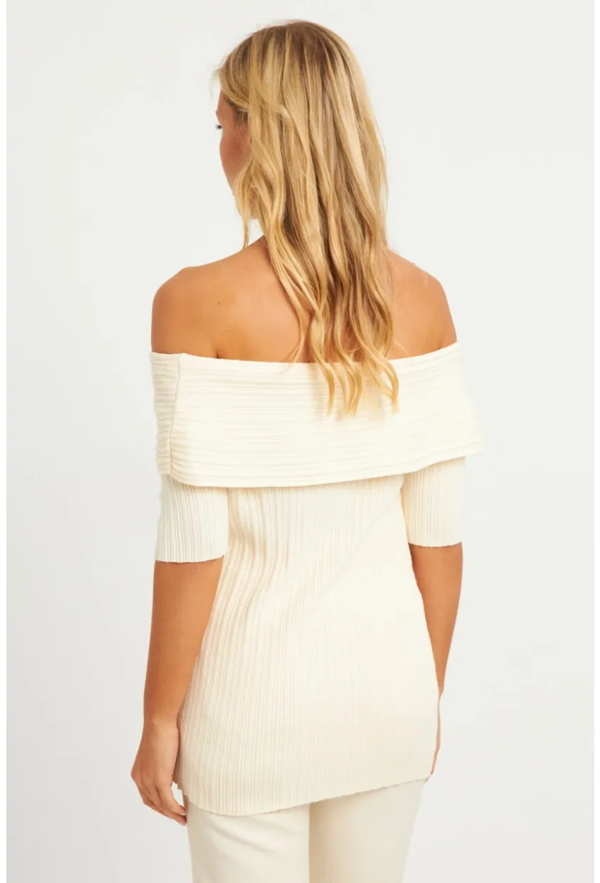 Kadın Ekru Madonna Yaka Triko Bluz KZ538