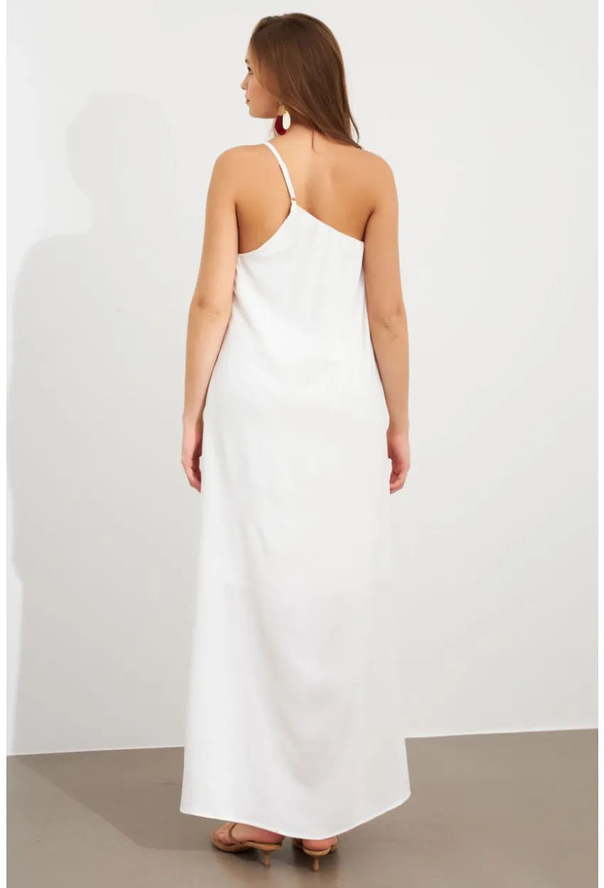 Kadın Ekru Tek Omuz Maxi Elbise İRE1012