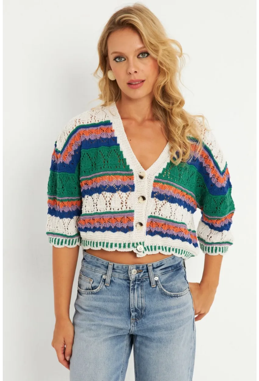 Kadın Ekru Multi Renkli Hırka MİW3851