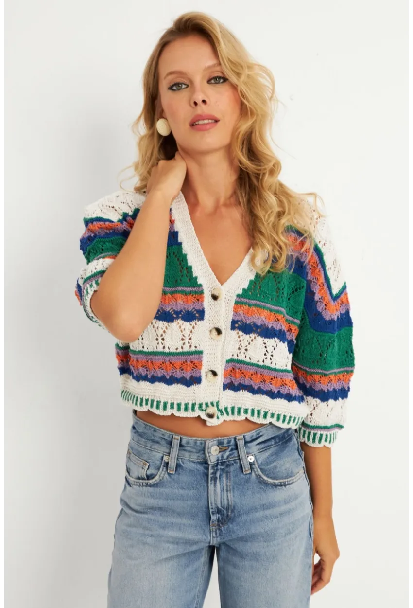 Kadın Ekru Multi Renkli Hırka MİW3851