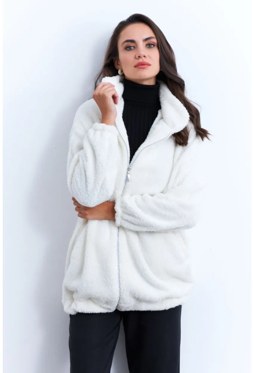 Kadın Ekru Peluş Mont LYT58
