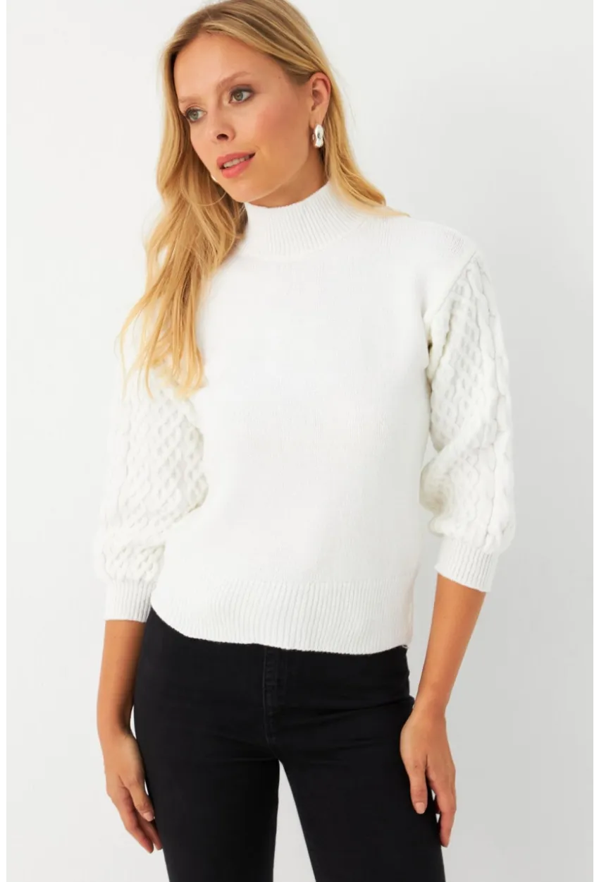 Kadın Ekru Pencereli Kazak SE4