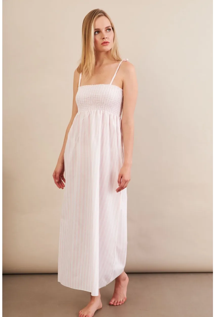 Kadın Ekru-Pudra Straplez Çizgili Plaj Elbisesi OR502