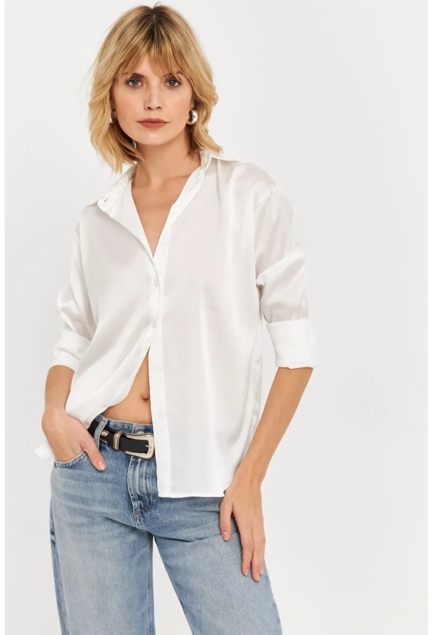 Kadın Ekru Saten Gömlek ELT8051