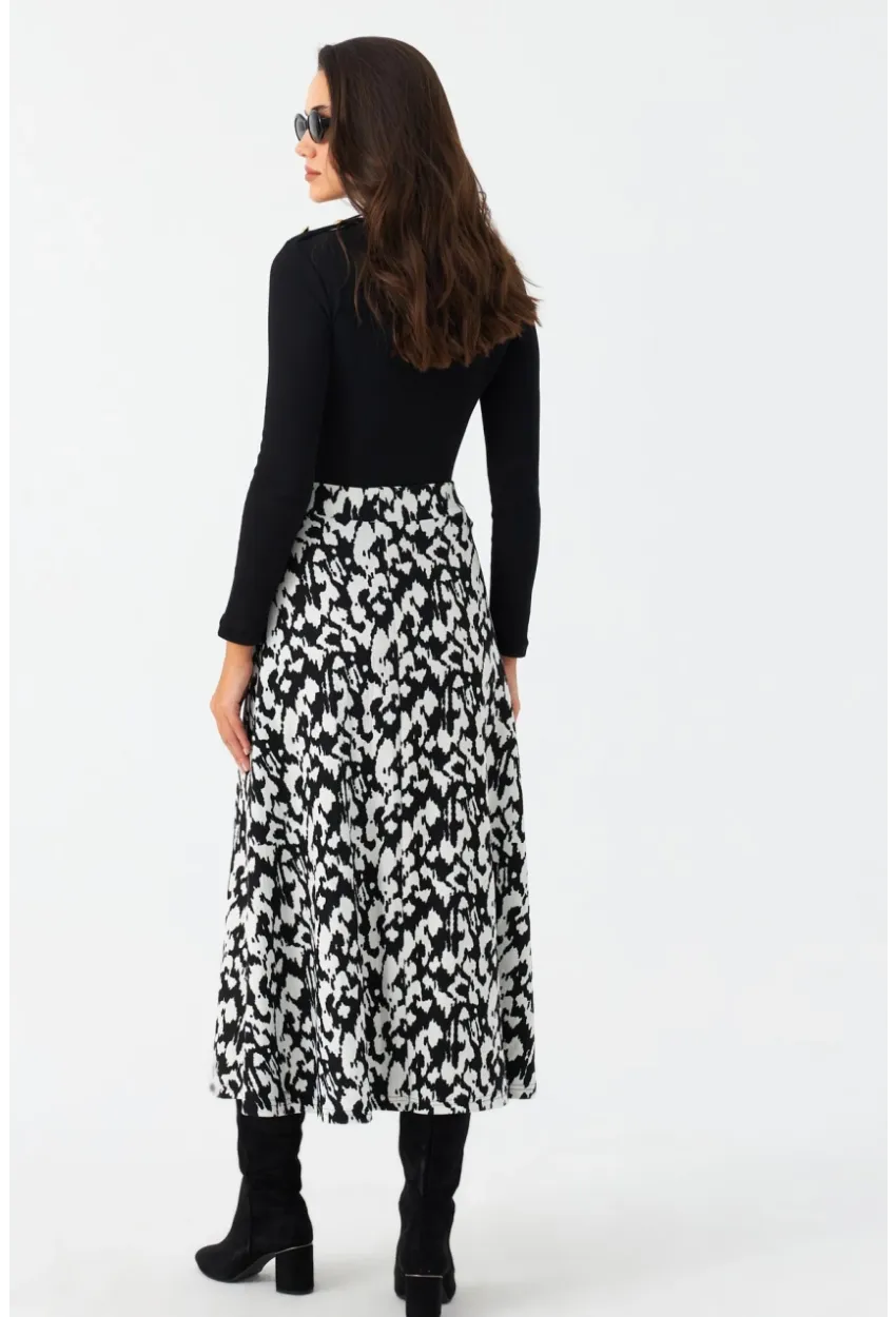 Kadın Ekru-Siyah Desenli Çan Etek MLON3007