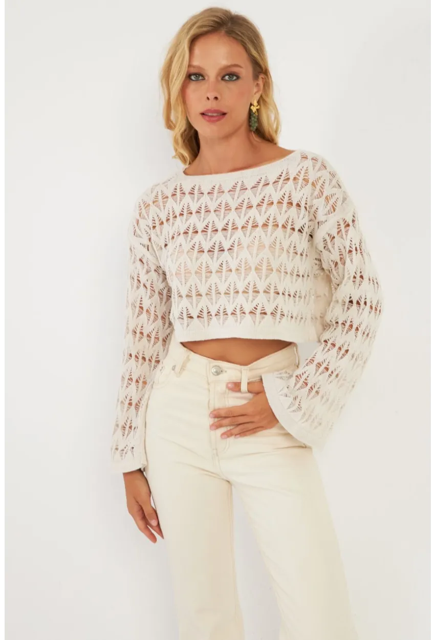 Kadın Ekru Triko Bluz YV254