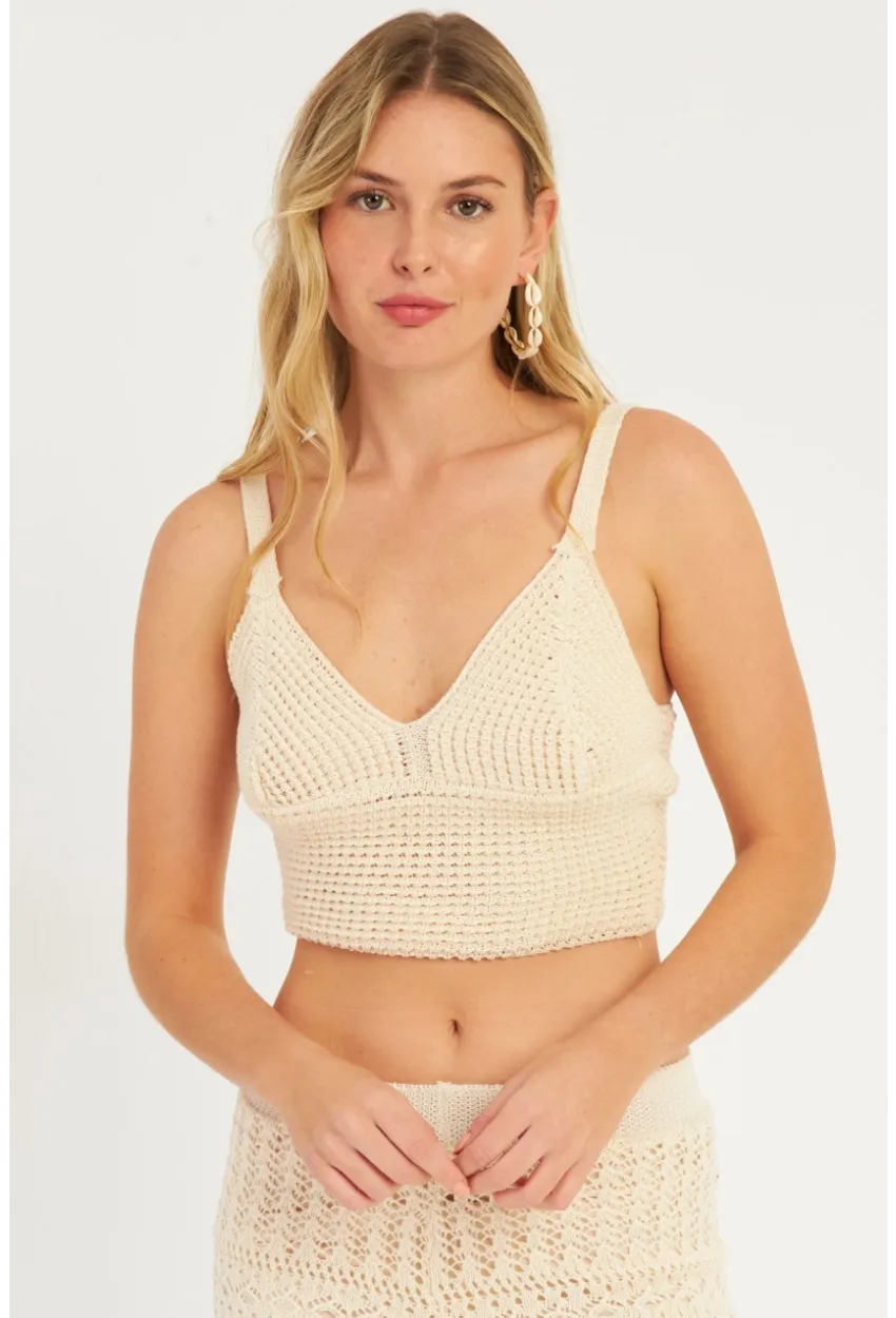 Kadın Ekru Triko Crop Bluz KZ2507