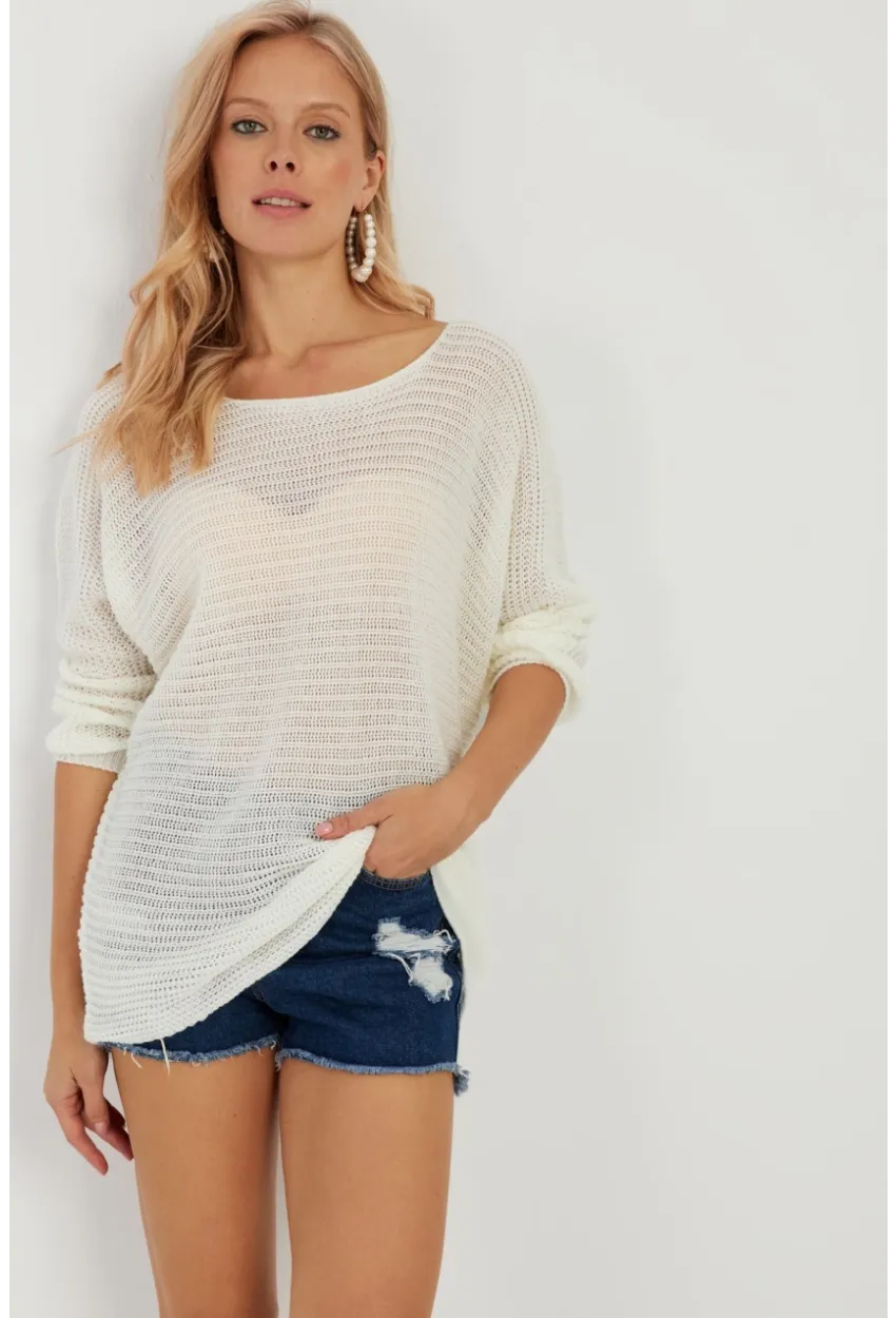 Kadın Ekru Triko Kazak SMT223