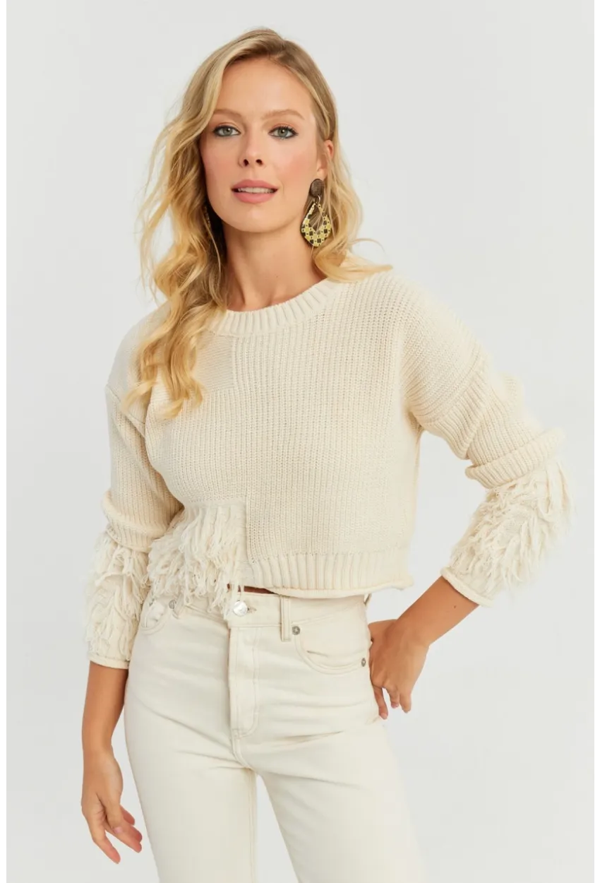Kadın Ekru Triko Kısa Kazak YZ526