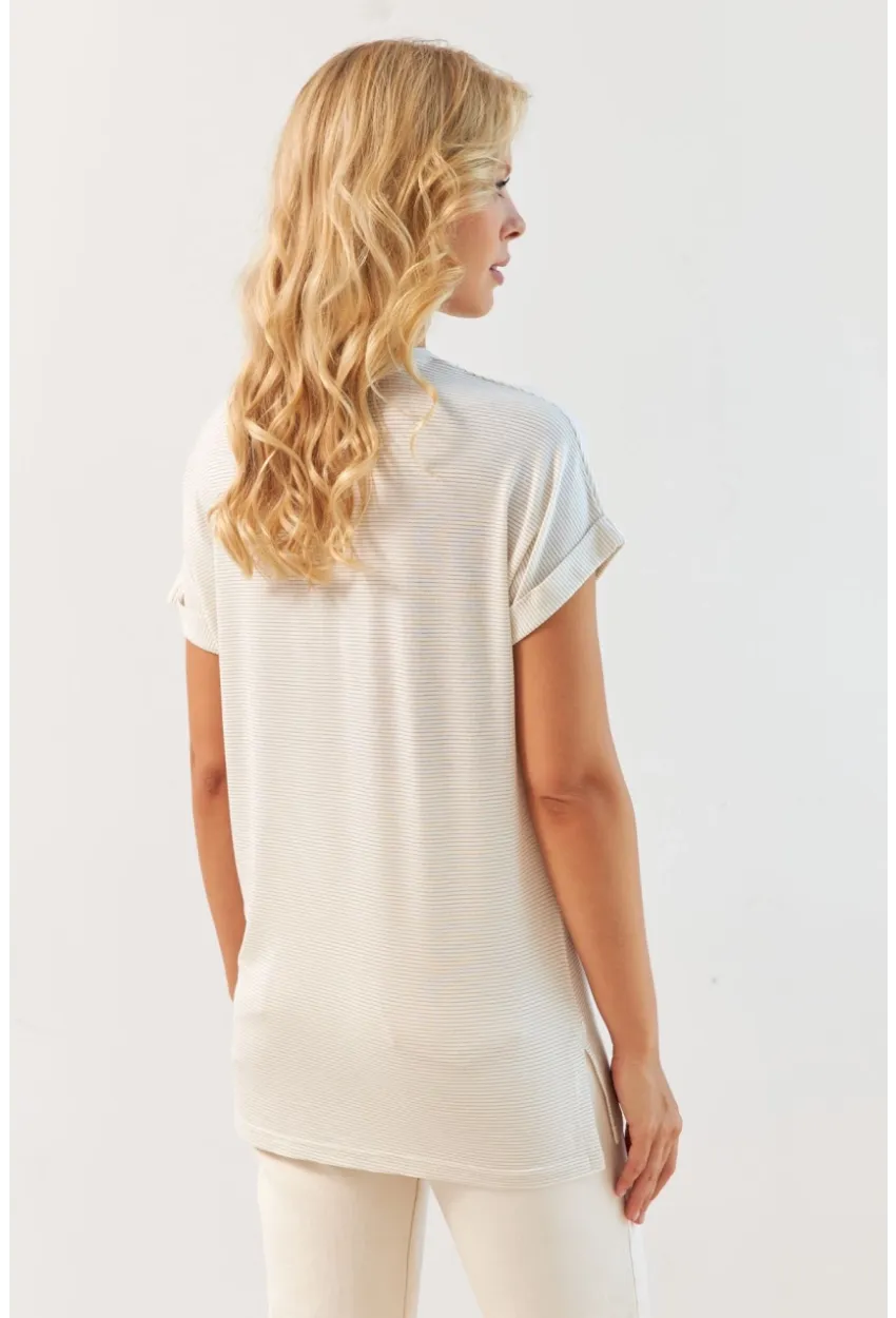 Kadın Ekru V Yaka Bluz RX439