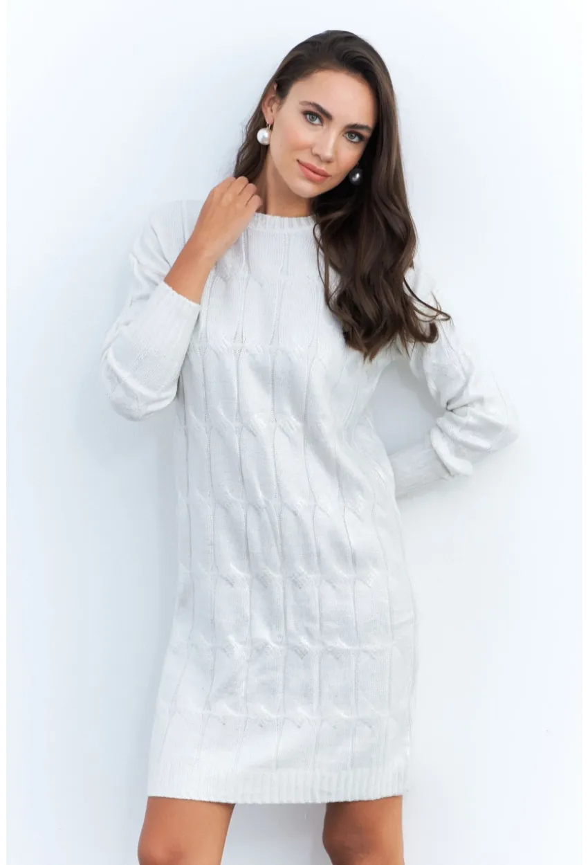 Kadın Ekru Varaklı Triko Midi Elbise NAR446