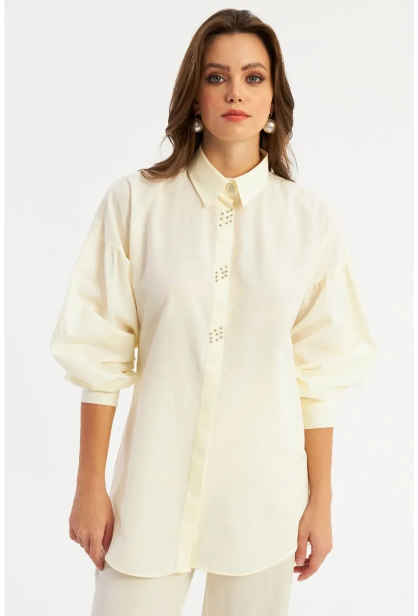 Kadın Ekru Zımbalı Gömlek MASF08